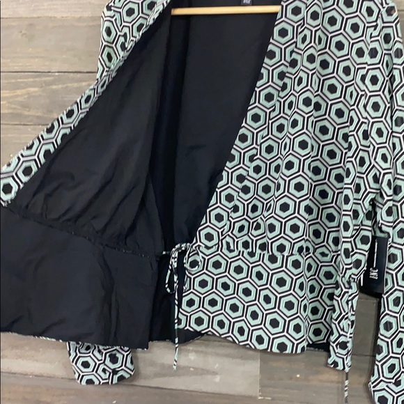 INC Green & Black Geometric Print Wrap Top NWT - Picture 7 of 7